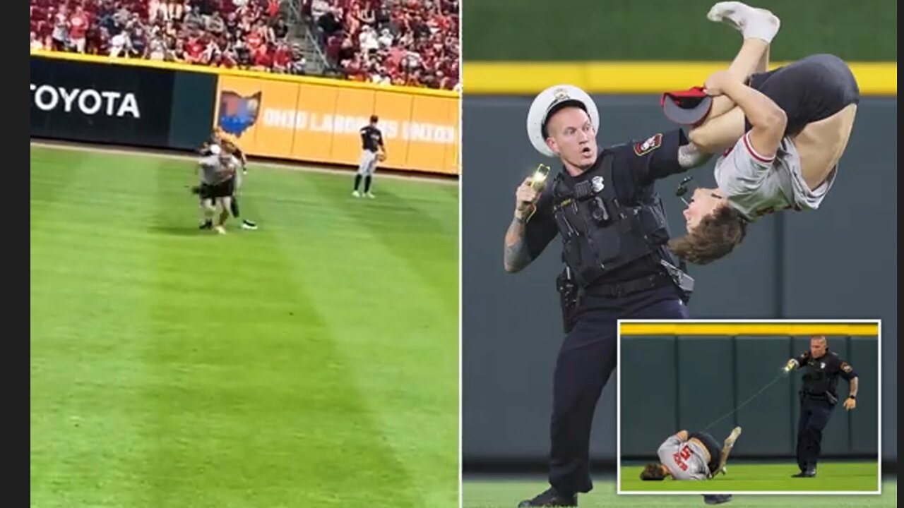 Baseball fan in US is tasered and tackled by police after storming the field in Cincinnati and