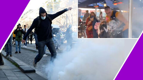 FRANCE Police Fire TEAR GAS At Freedom Convoy Protestors Paris / Hugo Talks #lockdown