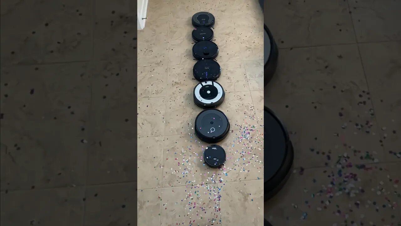 Timelapse of 7 Robot Vacuums cleaning Confetti!! 🎉🎉 #shorts #rooomba #cleaninghacks