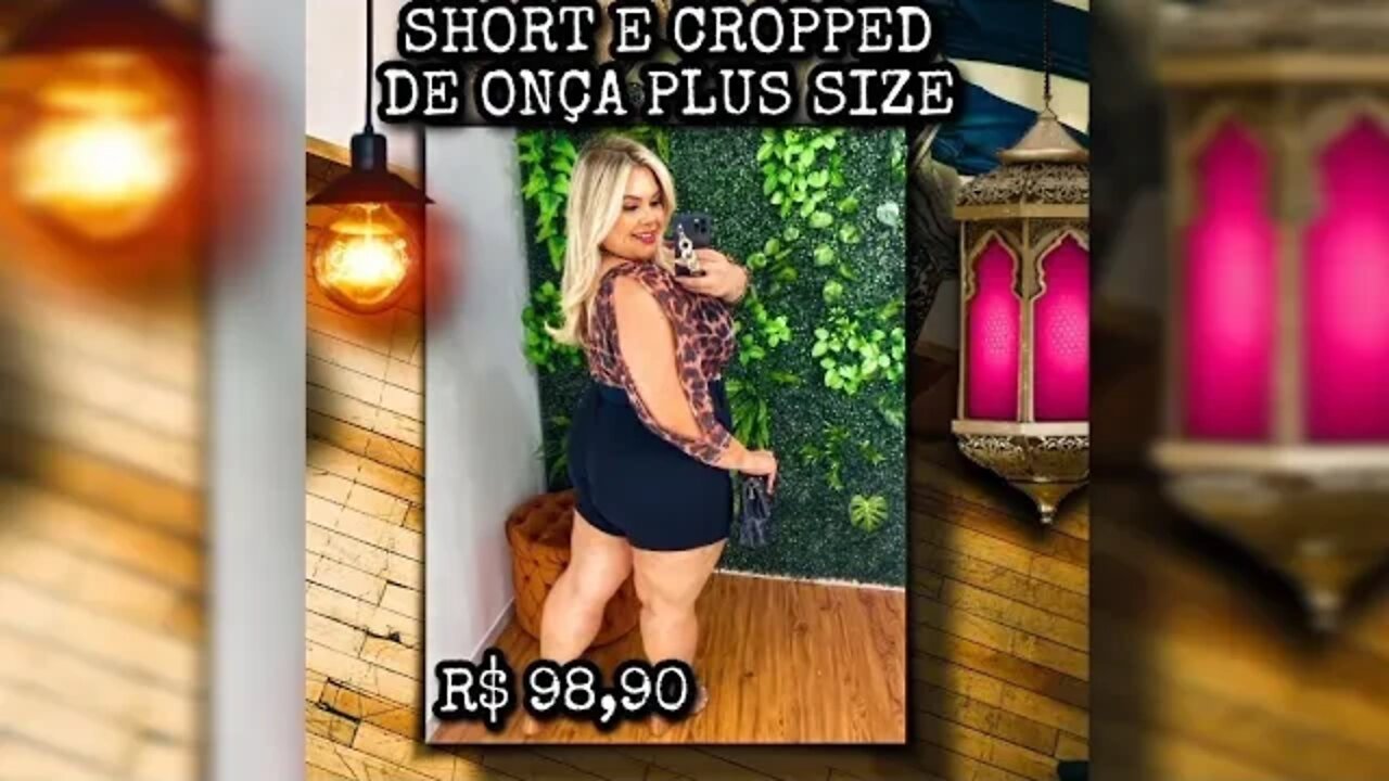 ✳️ SHORT E CROPPED DE ONÇA PLUS SIZE