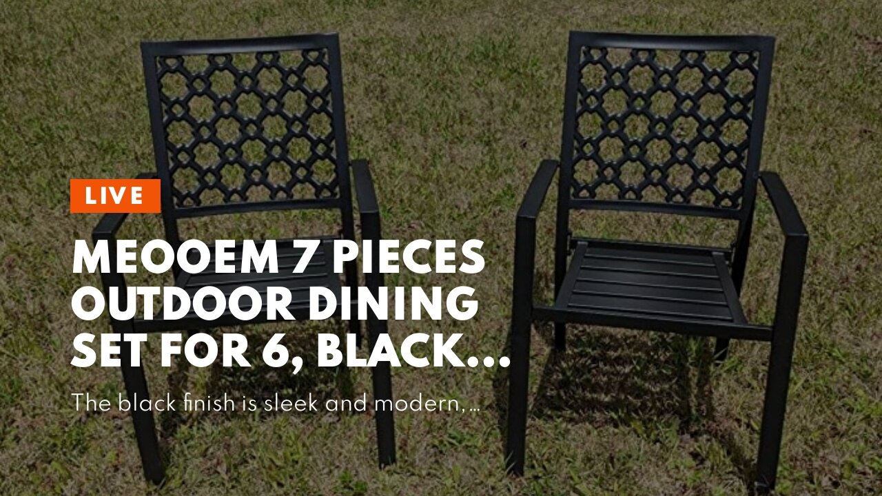 MEOOEM 7 Pieces Outdoor Dining Set for 6, Black 63" Rectangle Table with 1.57" Umbrella HOL and...
