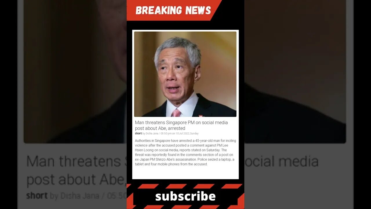 Breaking News: Man threatens Singapore PM on social media post about Abe, arrested #shorts #news