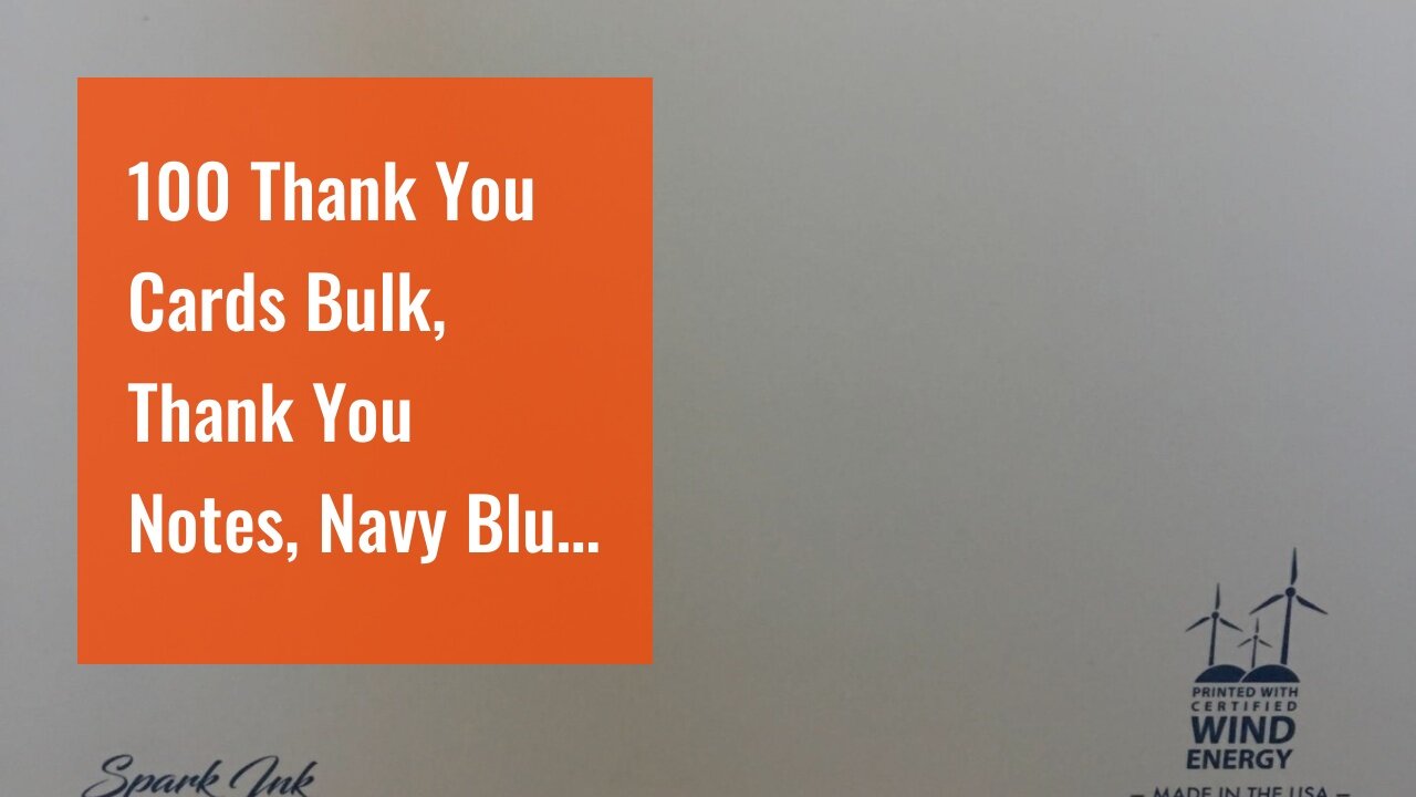 100 Thank You Cards Bulk, Thank You Notes, Navy Blue Gold Professional Blank Note Cards with En...