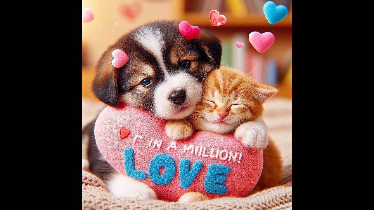 "Cute Kitten Hugs Puppy: One in a Million Love Cat!💖🐶😻 "