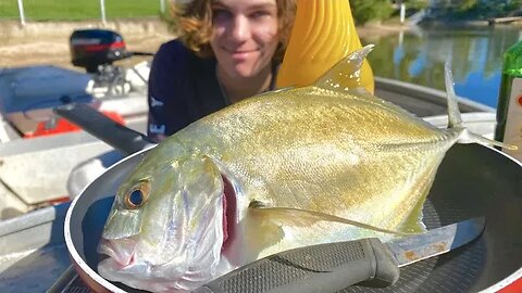 GIANT TREVALLY Catch & Cook (Fishing for FOOD off BOAT)