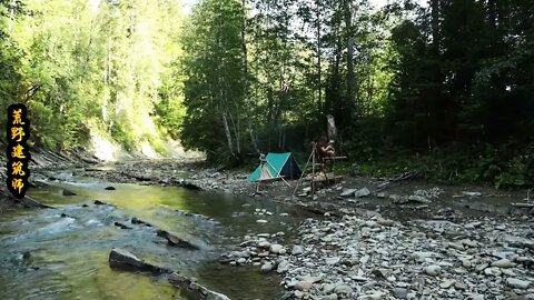 16-- Camping in the forest. The tent was set up on the river. It was much more comfortable.