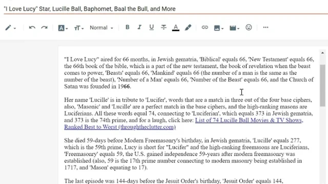 "I LOVE LUCY" Star, Lucille Ball, Baphomet, Baal the Bull, and More #gematria #truth #numerology