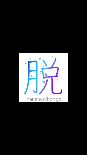 脱 - to undress/remove/take off/get rid of - Learn how to write Japanese Kanji 脱 - hananonihongo.com