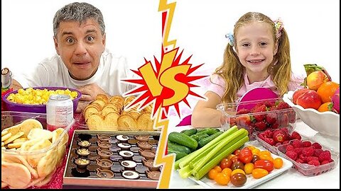 Nastya VS daddy in Healthy Food Challenge