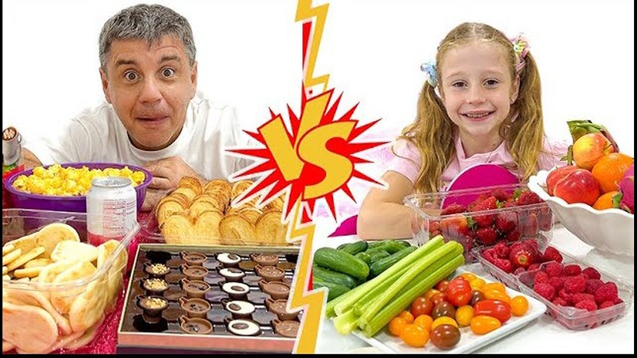 Nastya VS daddy in Healthy Food Challenge