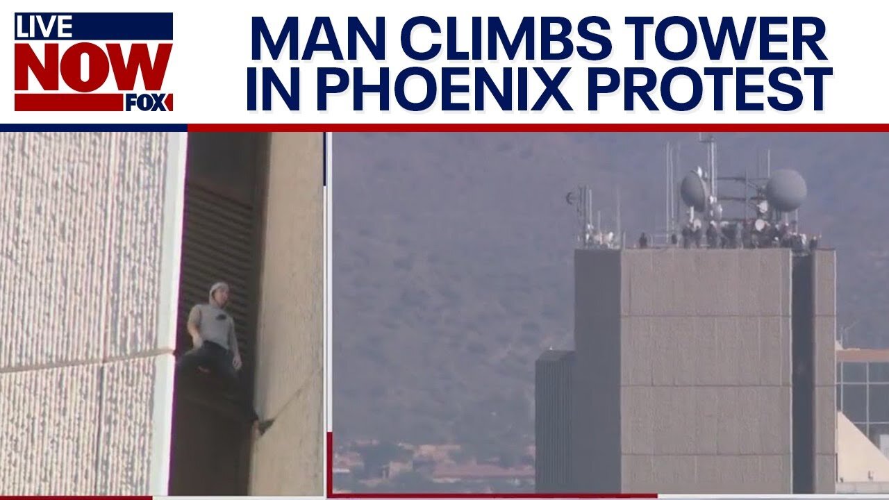 Pro-life Spiderman climbs old Chase Tower in Phoenix | LiveNOW from FOX