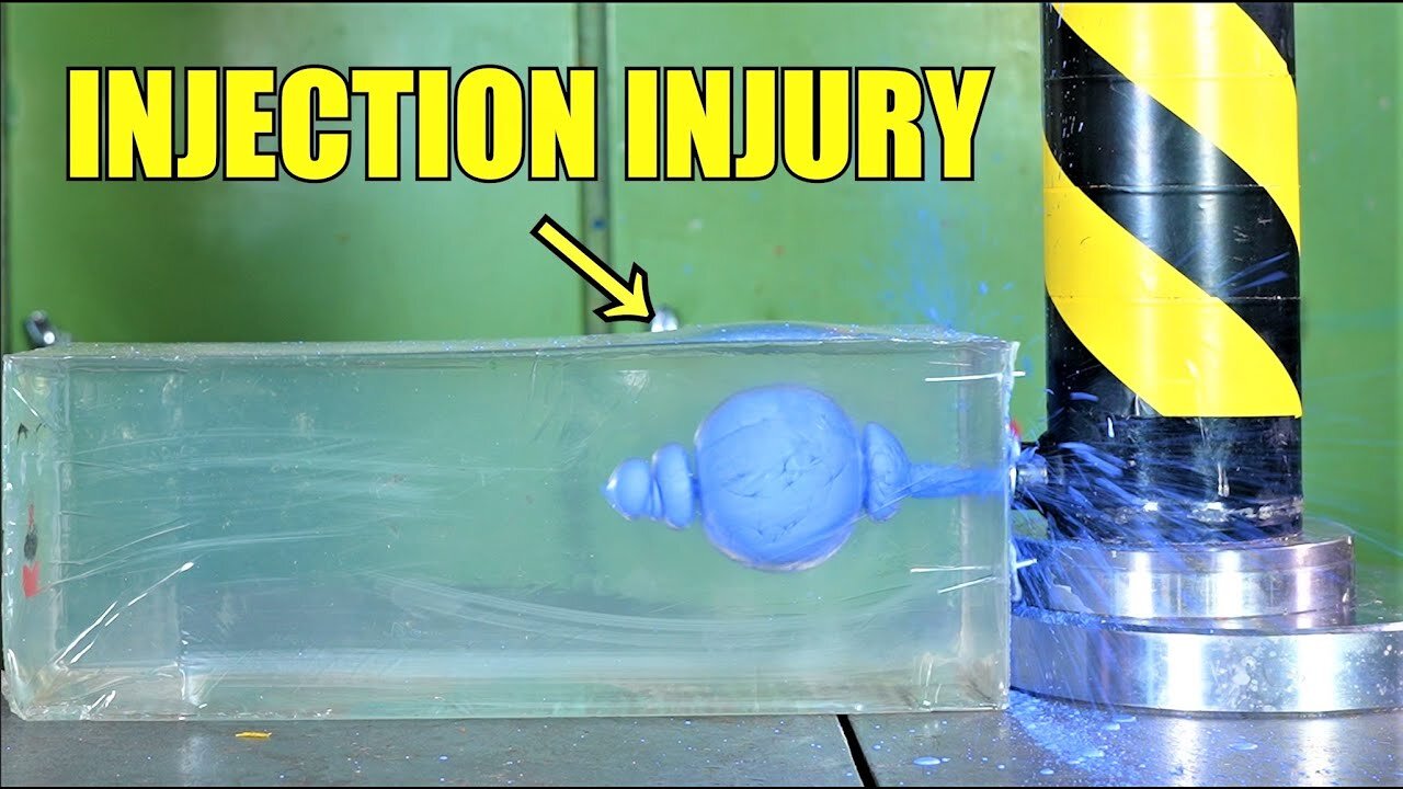 Injection Injury Demonstration With Hydraulic Press | How to lose your hand!