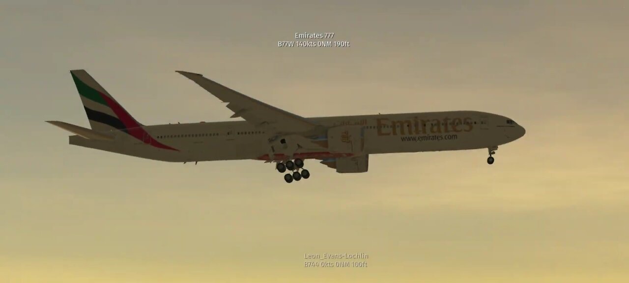 Emirates Boeing 777-300ER at London Heathrow Airport after flight from Dubai International Airport