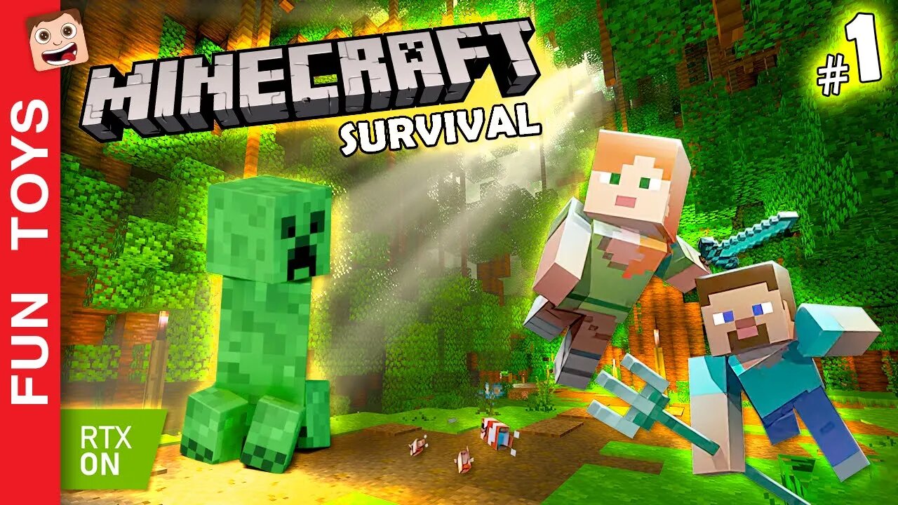 MINECRAFT SURVIVAL com RTX ON #1 - Começamos nossa aventura e queremos ir até o Ender Dragon!!! 🐉