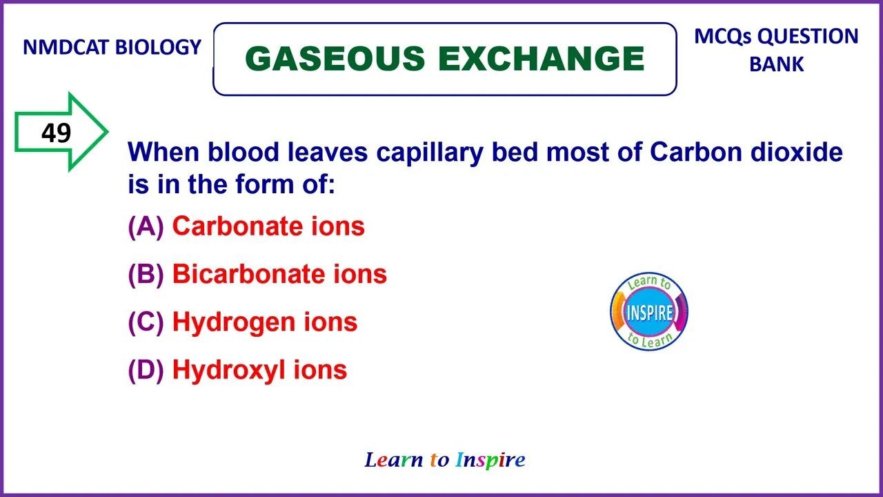 Gaseous Exchange: Part 3(41-60). #Gaseousexchangemcqs,#respiratorysystem ,#MDCAT #NEET #NUMS #PPPC