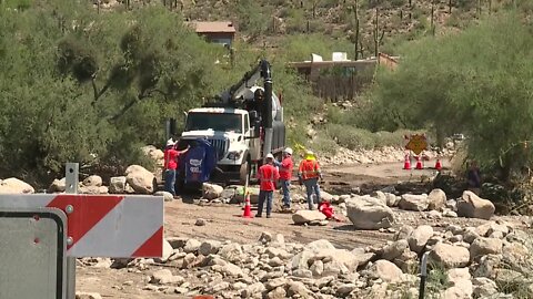 Flood damage near entrance of Catalina Foothills Adult Care