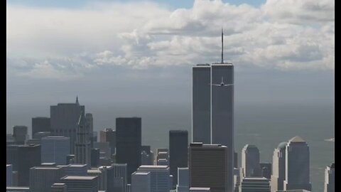 Twin Towers of World Trade Center being attack and expelling two Boeing 767