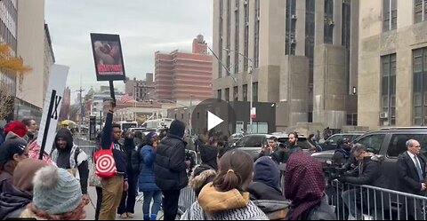 A small group of protesters have assembled outside the courthouse in NYC...