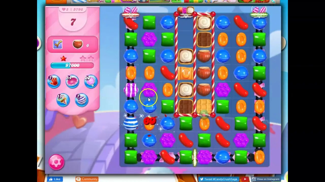 Candy Crush Level 5796 Talkthrough, 31 Moves 0 Boosters