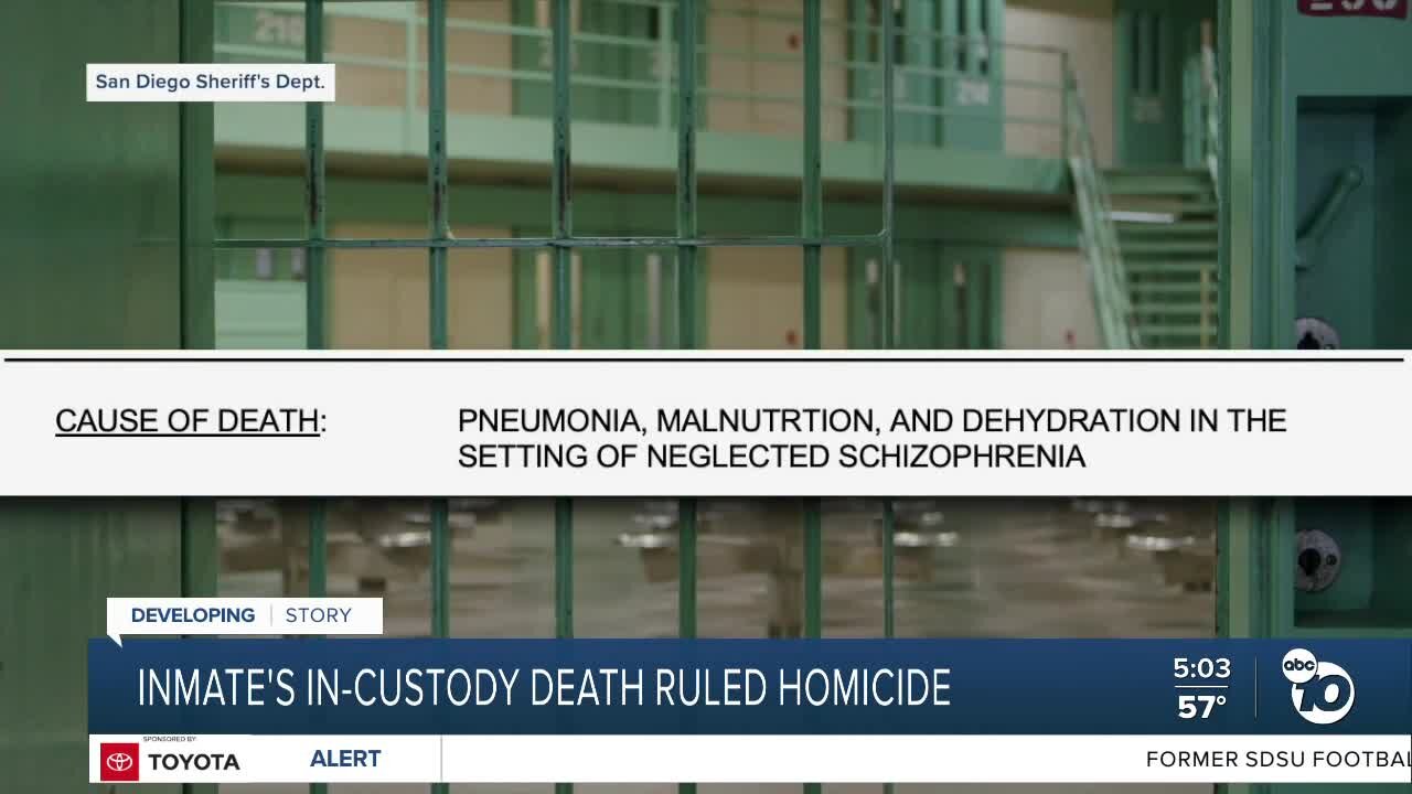 Medical Examiner: San Diego Central Jail inmate's in-custody death ruled homicide