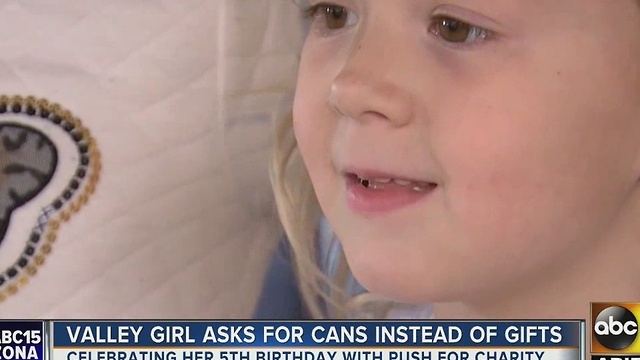 Girl holds canned food drive for 5th birthday party