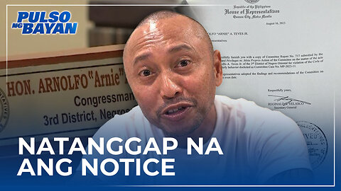 Opisina ni Arnolfo Teves, natanggap na ang notice kaugnay sa desisyon sa kanyang expulsion