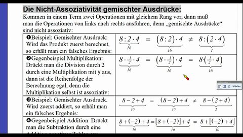 Vorkurs Mathematik ►Lektion 110 ►Nicht Assoziativität gemischter Ausdrücke