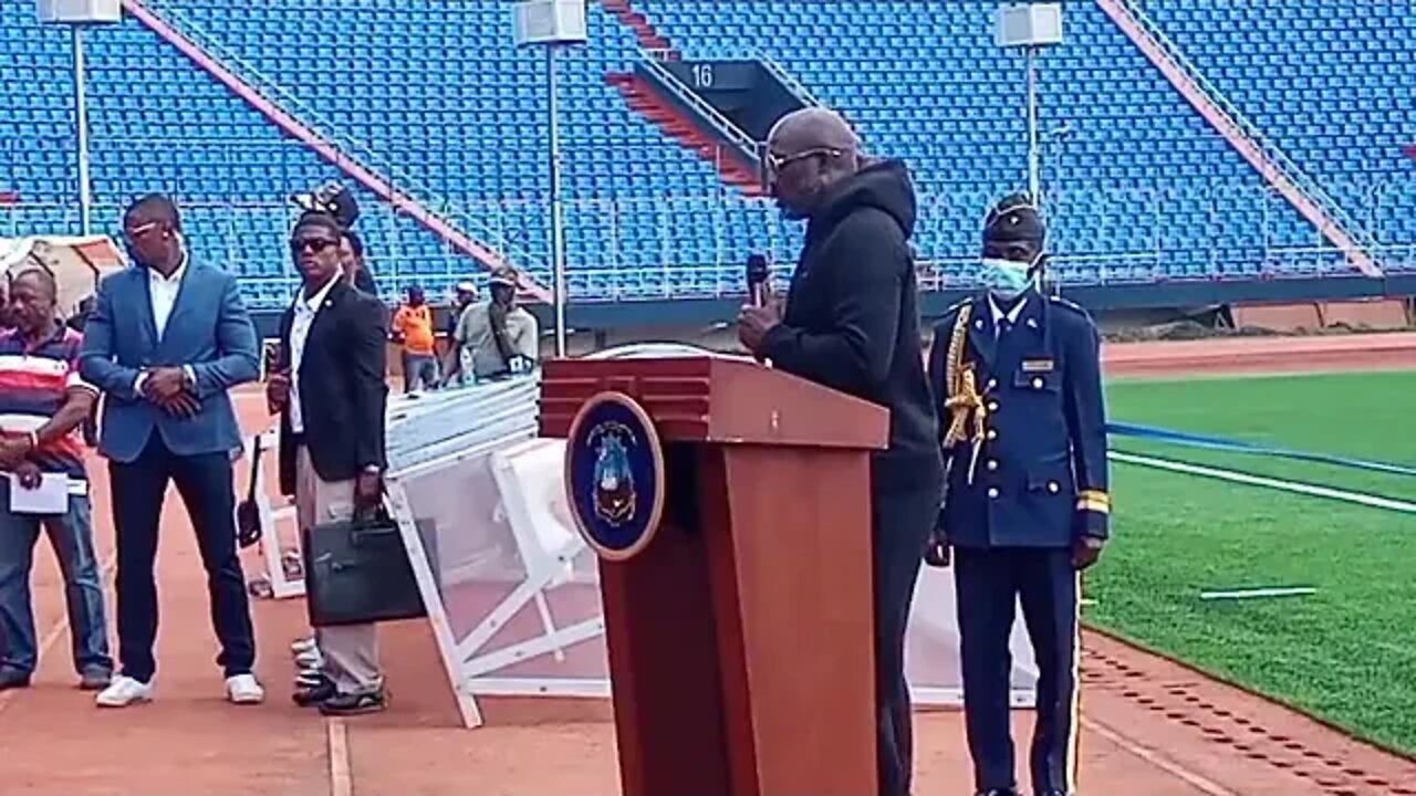 President Weah speaks at the Official Dedication of the Refurbished SKD Sports Complex