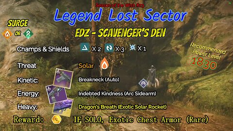 Destiny 2 Legend Lost Sector: EDZ - Scavenger's Den on my Strand Titan 1-30-24