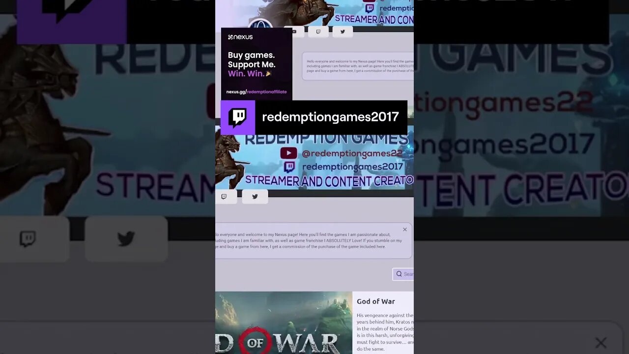 I am a sponsor of Nexus.gg! Come here and support my channel! #s... | redemptiongames2017 on #Twitch