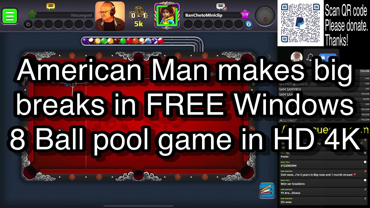 American Man makes big breaks in FREE Windows 8 Ball pool game in HD 4K 🎱🎱🎱 8 Ball Pool 🎱🎱🎱[ReRun]