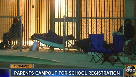 Parents camping out overnight for school registration