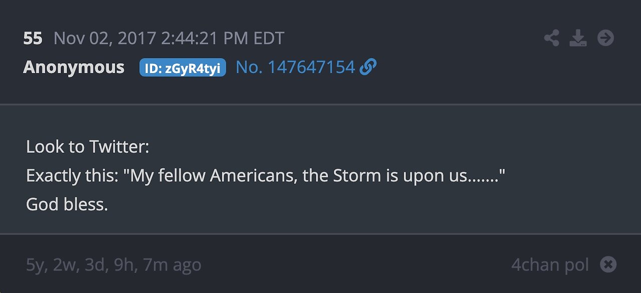 ⚡️🇺🇸 🦅 Nov 19 2022 - 45 Reinstated On Twitter > "My Fellow Americans, The Storm Is Upon Us......."