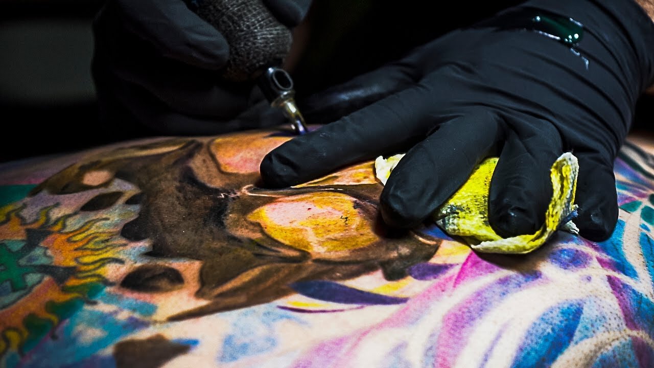 SKULL WITH COLOR TATTOO TIMELAPSE BY RICARDOCAMARGOART