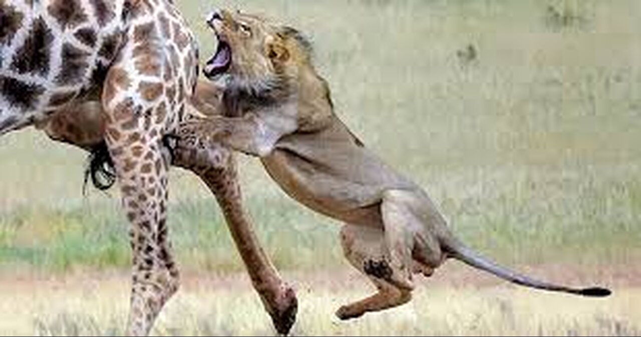 Lion's Incredible Pursuit: Chasing Down and Taking Down a Giraffe!