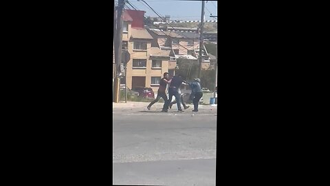 2 dudes punch on over traffic incident. then car attempts to run 1 of them over