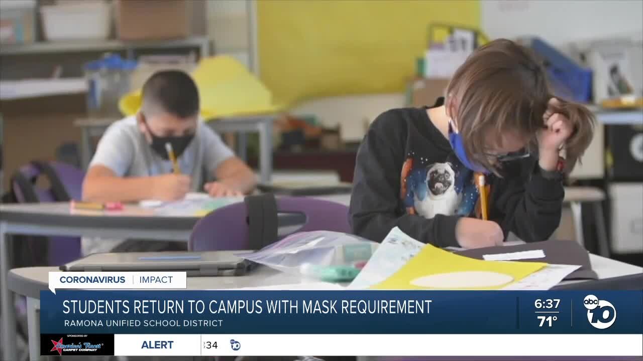 Ramona Unified School District students return to schools with mask requirement