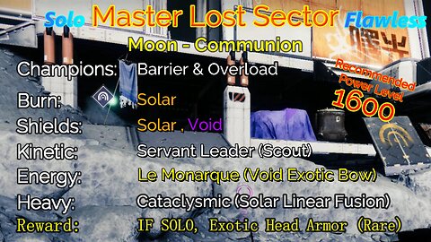 Destiny 2 Master Lost Sector: Moon - K1 Communion on my Titan Solo-Flawless 11-3-22