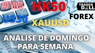 HK50 - US30 - XAUUSD - FOREX [VIVO] - ANÁLISE GRÁFICA DE DOMINGO 30/05