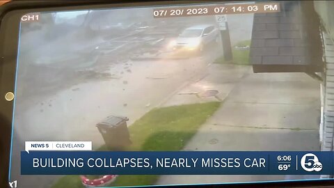 WATCH: Vehicle nearly crushed by factory wall during Thursday's storms in CLE