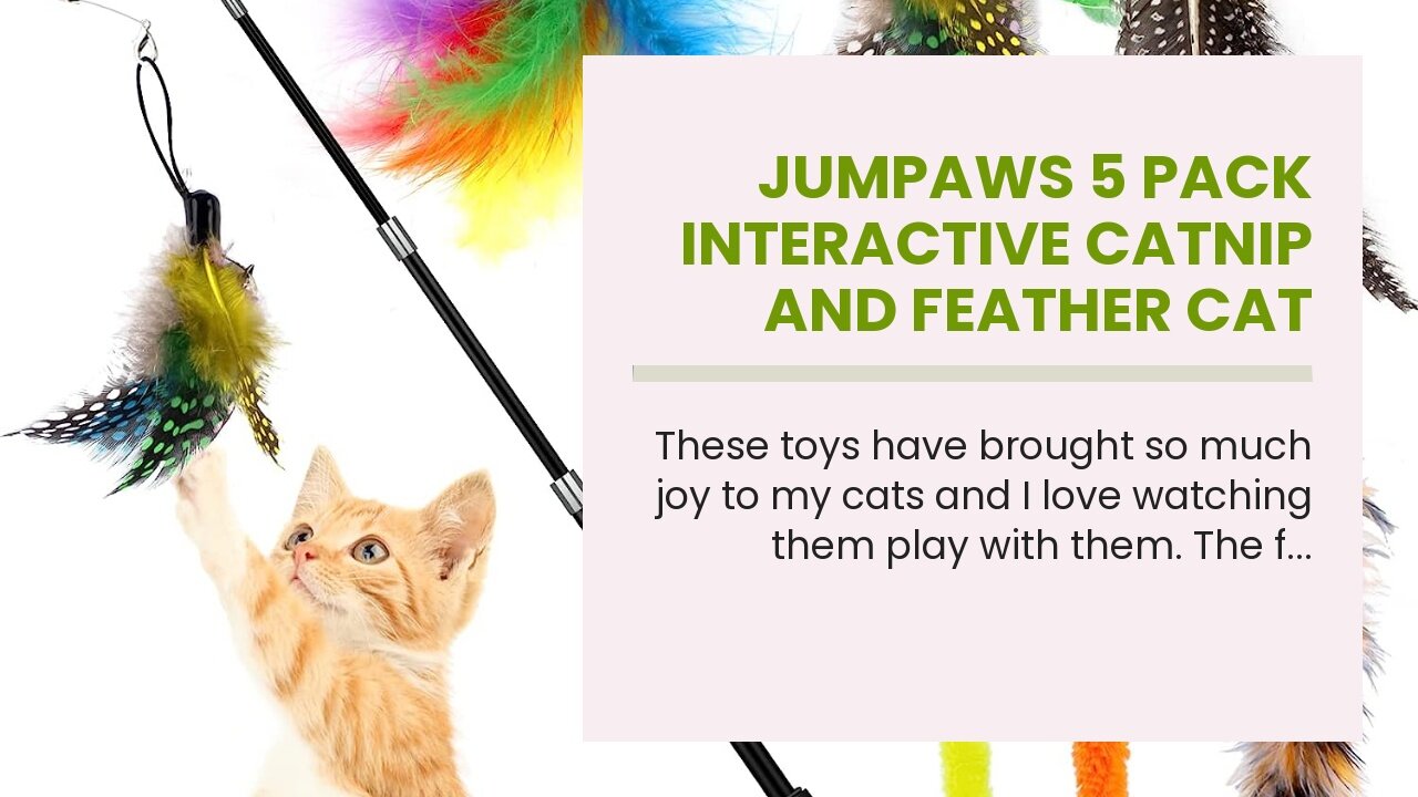 Jumpaws 5 Pack Interactive Catnip and Feather Cat Toys, Multi-Colored Mice with Long Feather Ta...