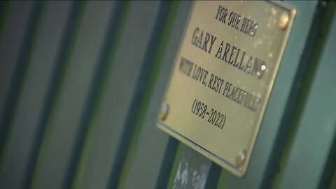 Bench being dedicated to Good Samaritan Gary Arellano