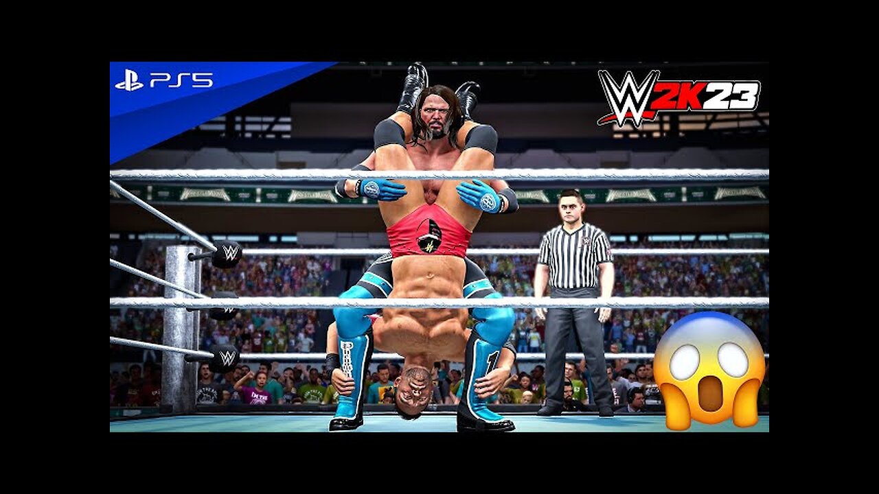 WWE 2k23 AJ style vs la knight in WrestleMania one on one