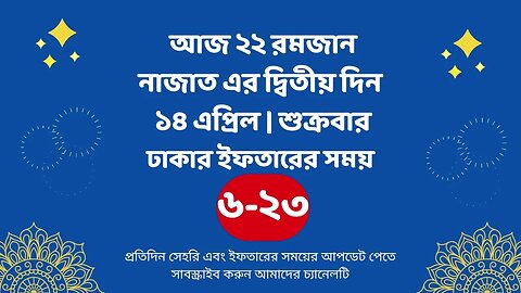 আজ ২২ রমজান ১৪ এপ্রিল ঢাকার ইফতারের সময় iftar time 2023 in Dhaka 14 april iftar time 2023