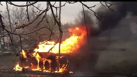 Russian tank destroyed by Ukrainian forces in Ukraine