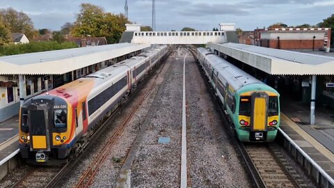 Train numbers 377468, 444039 & 377146 at Havant Railway Station, Hampshire, UK. Trainspotting.