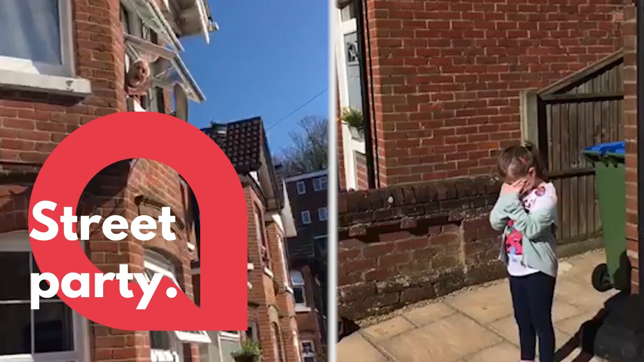 Entire street sing Happy Birthday to little girl