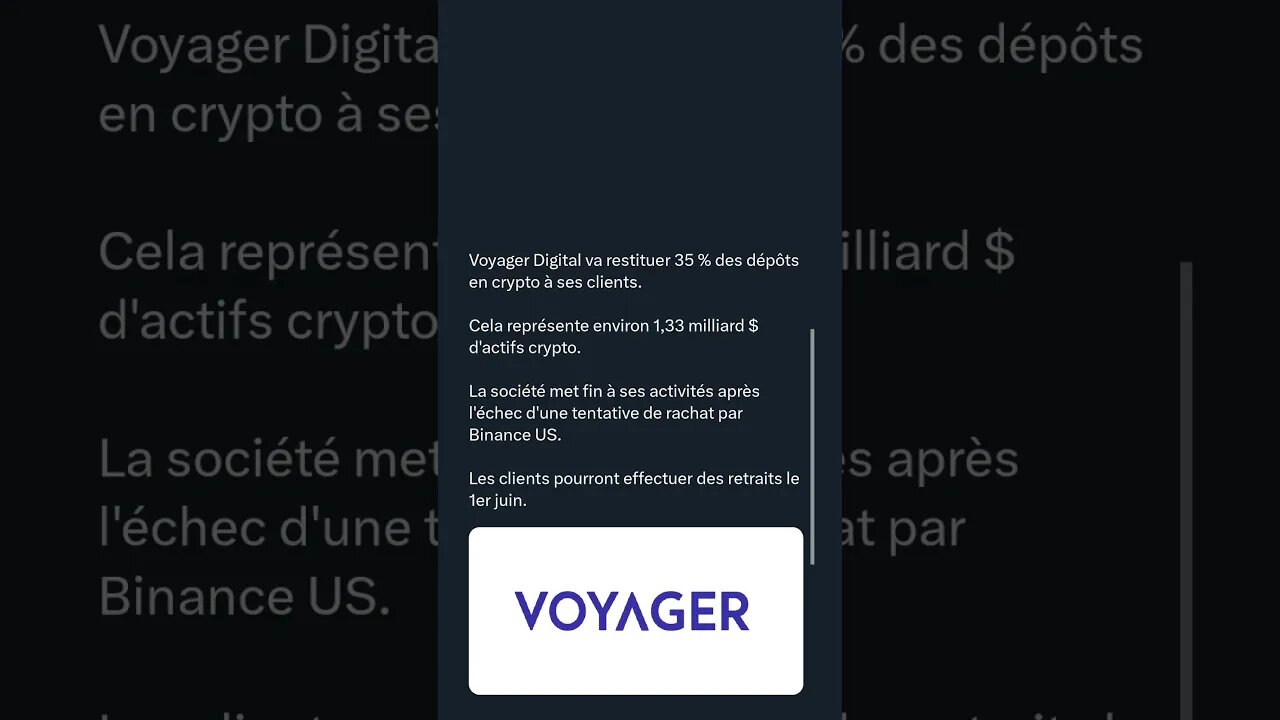 Voyager Digital va restituer 35 % des dépôts en crypto à ses clients.