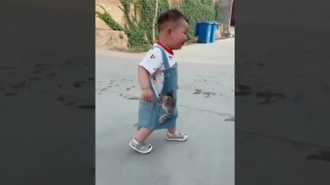 Cute child and cute baby cat#shorts