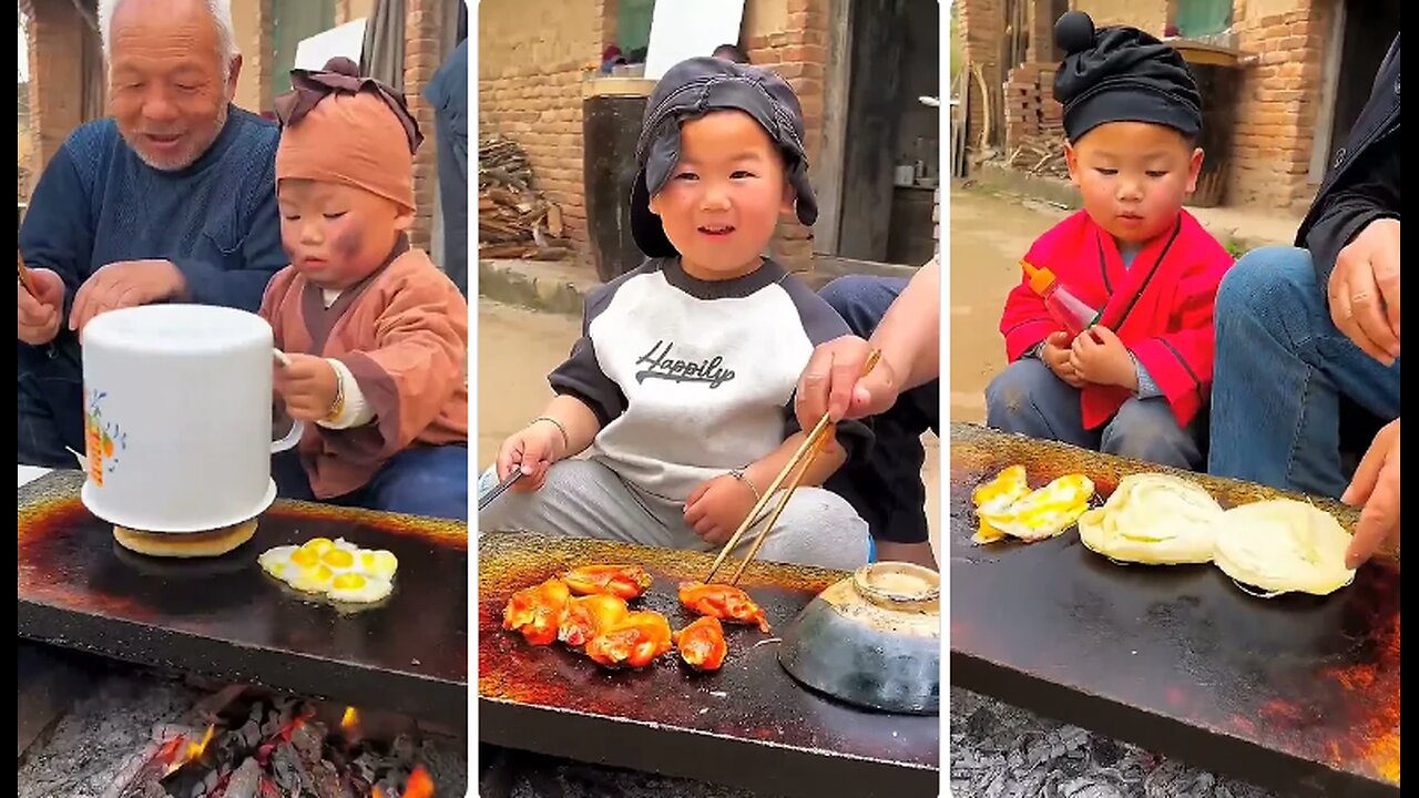 Chinese burger Old lady cooking food outdoors